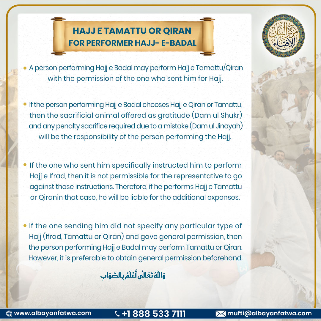 Hajj e Tamattu or Qiran for Performer Hajj e Badal English