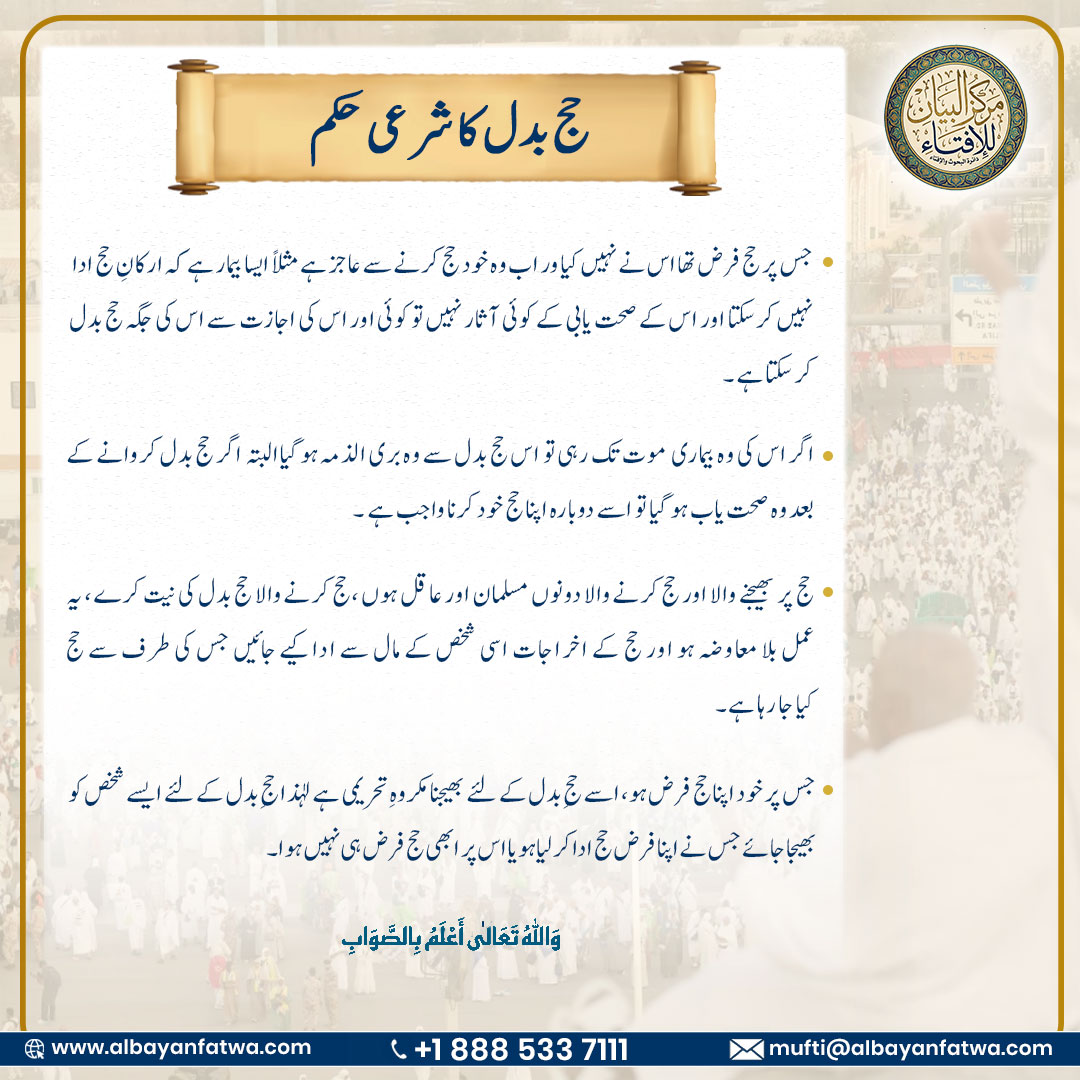 Ruling of Hajj e Badal Urdu